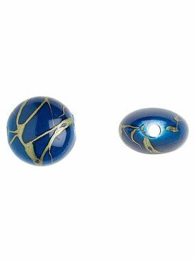 Vintage Gold Drizzled Dark Blue 12mm Puffed Coin Acrylic Beads 20 pcs
